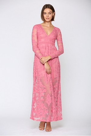 LACE V NECK MAXI DRESS